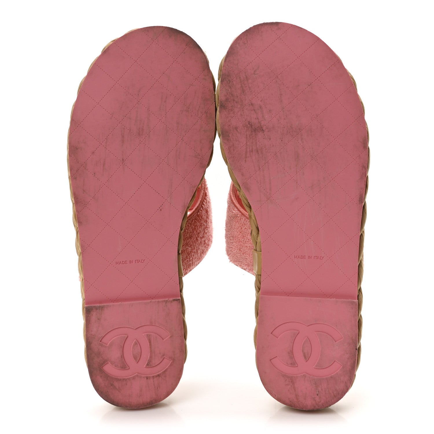 Chanel Terry Cloth Raffia CC Logo Thong Sandals 38.5 Pink 6 of 8