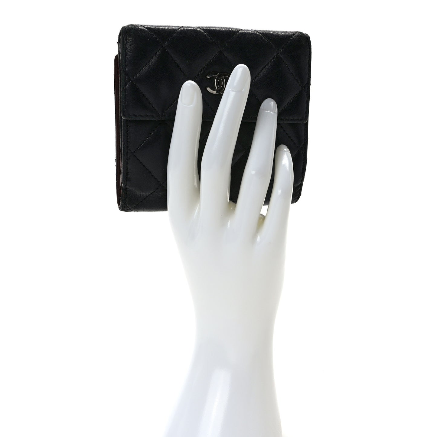 Lambskin Quilted Compact French Flap Wallet Black