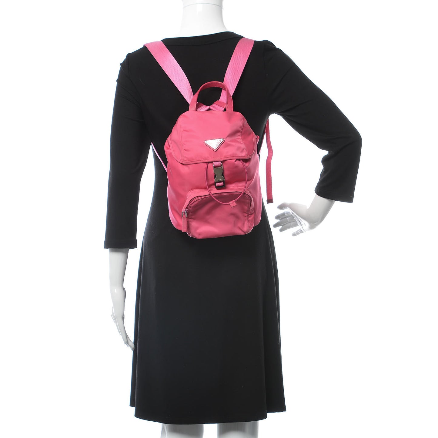 Tessuto Nylon Vela Saffiano Mini Single Snap Buckle Backpack Fuxia