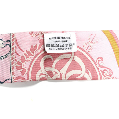 Hermes Silk Ex-Libris Twilly Rose Pale Vert Ocre 3 of 4