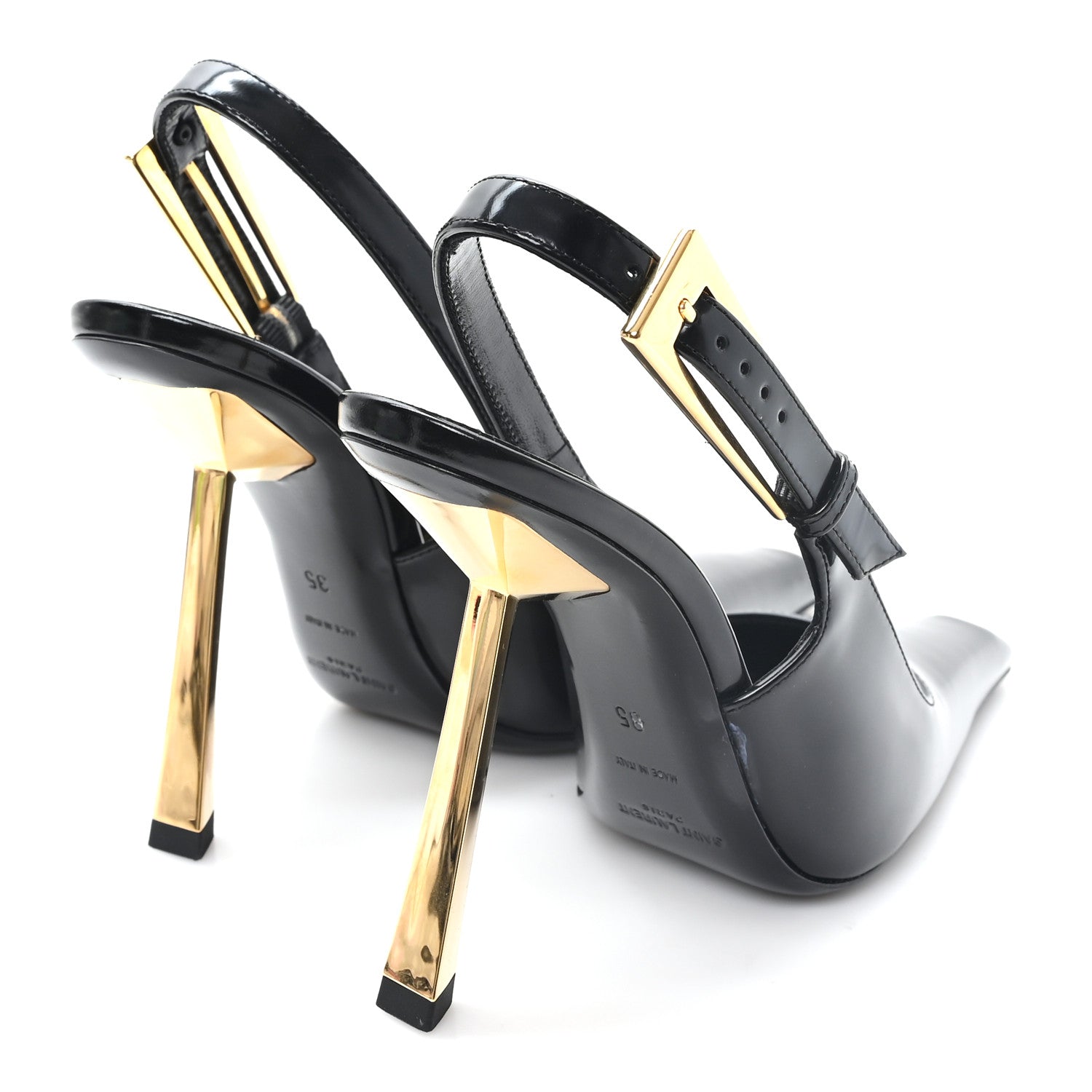 Saint Laurent Glazed Calfskin Lee Slingback Pumps Black 35 Black 5 of 10