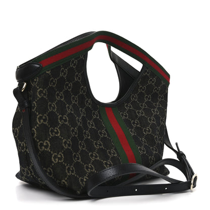 Gucci Denim GG Monogram Web Small Giglio Tote Black Ivory 4 of 10