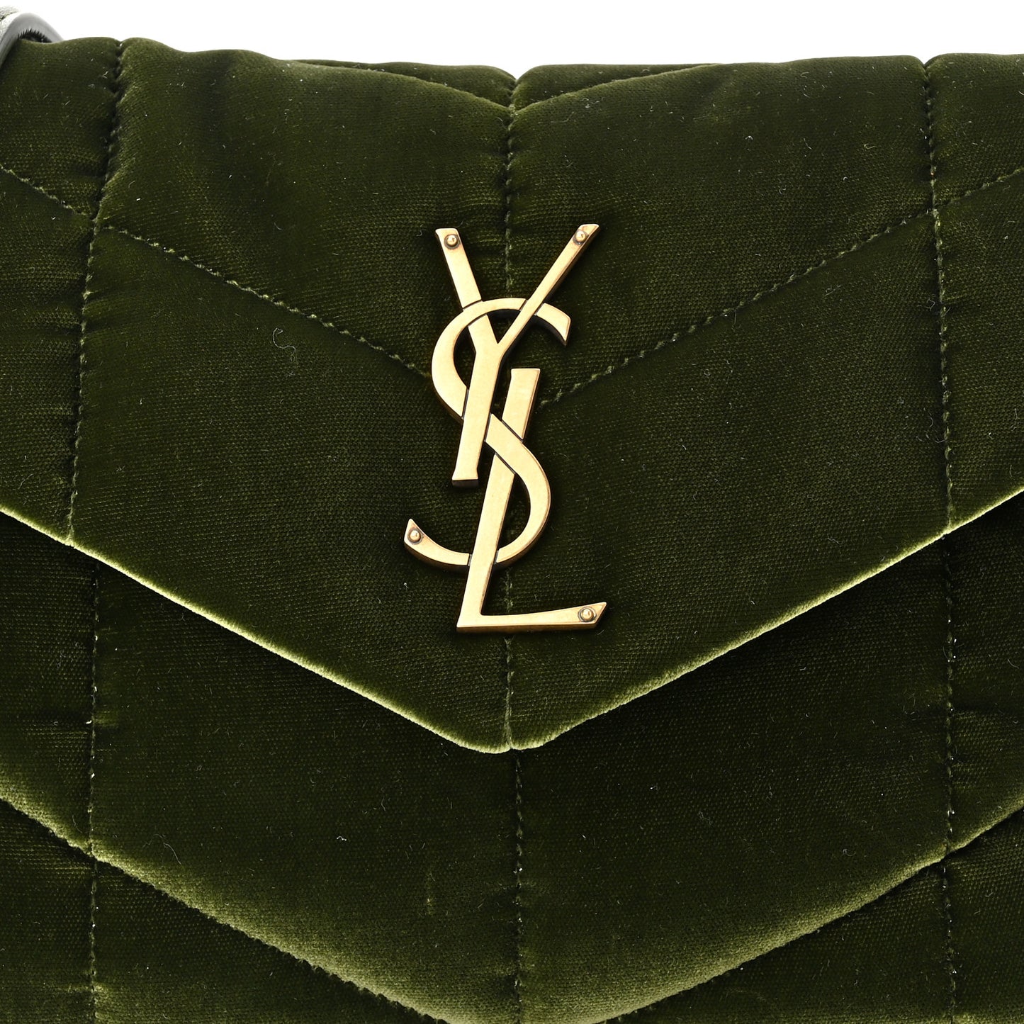 Velvet Quilted Small Loulou Puffer Monogram Chain Satchel Kaki Musk