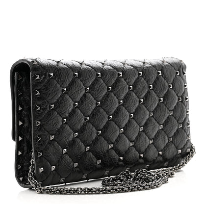 Valentino Garavani Craquele Nappa Rockstud Spike Wallet on Chain Black 3 of 13