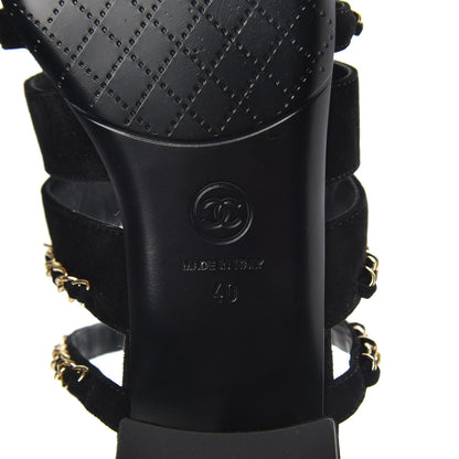 Chanel Suede Chain Mule Sandals 40 Black 7 of 9