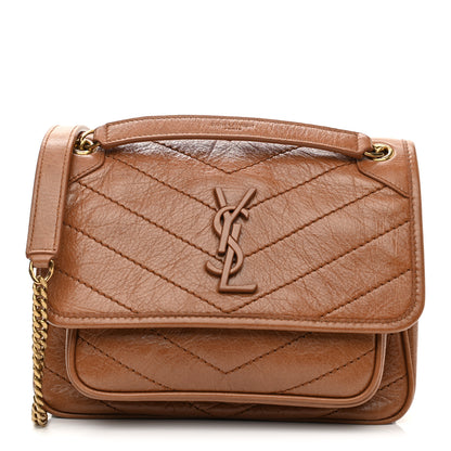 Saint Laurent Crinkled Calfskin Matelasse Monogram Baby Niki Chain Satchel Light Caramel 2 of 10