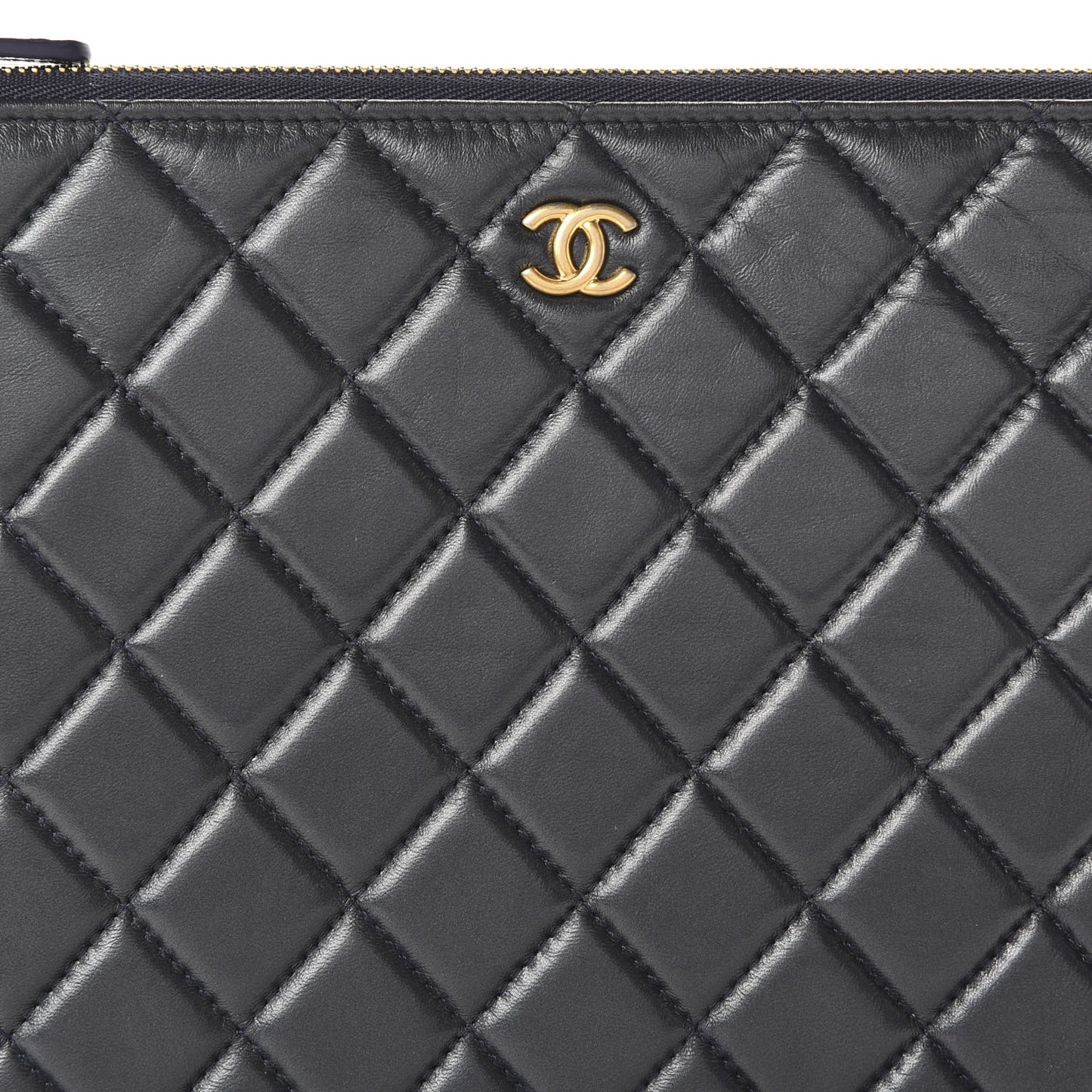 Lambskin Quilted Pearl Crush Medium Cosmetic Case Dark Blue