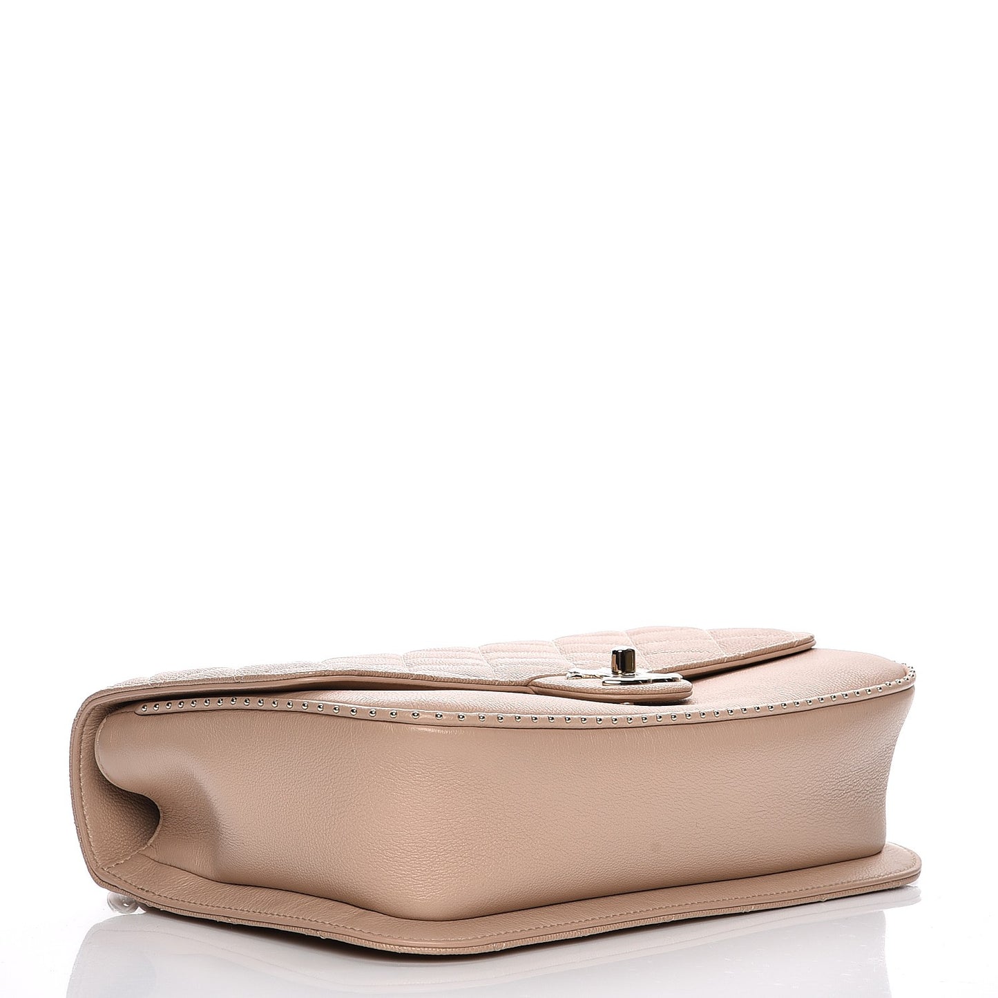 Caviar Quilted Large Studded Flap Beige