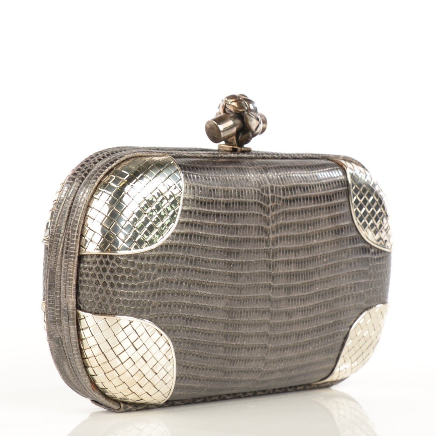 Bottega Veneta Quarzo Chiaro Lizard Knot Clutch Silver 3 of 7