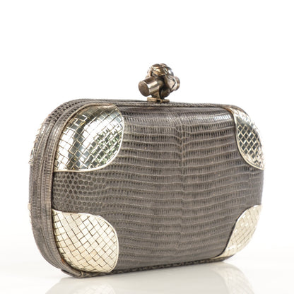 Bottega Veneta Quarzo Chiaro Lizard Knot Clutch Silver 3 of 7