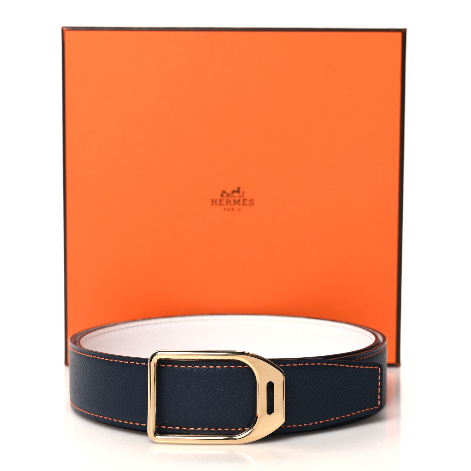 Hermes Epsom Belt 38mm 90 36 Bleu Indigo White Orange 7 of 7