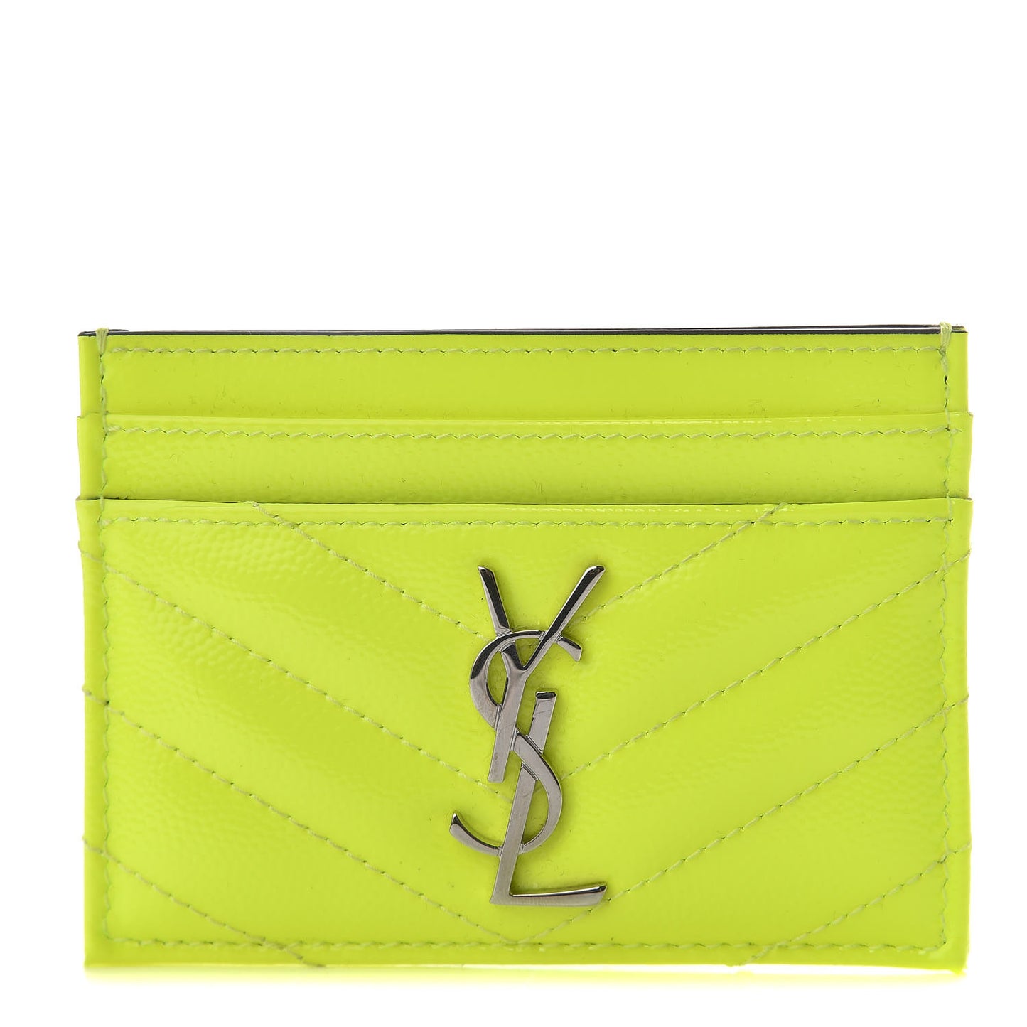 Patent Grain De Poudre Matelasse Chevron Monogram Credit Card Case Neon Yellow