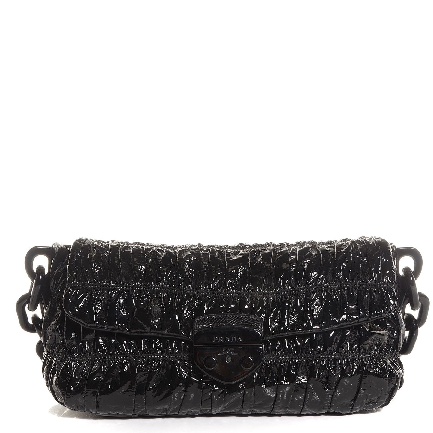 Vernice Gaufre Shoulder Bag Black
