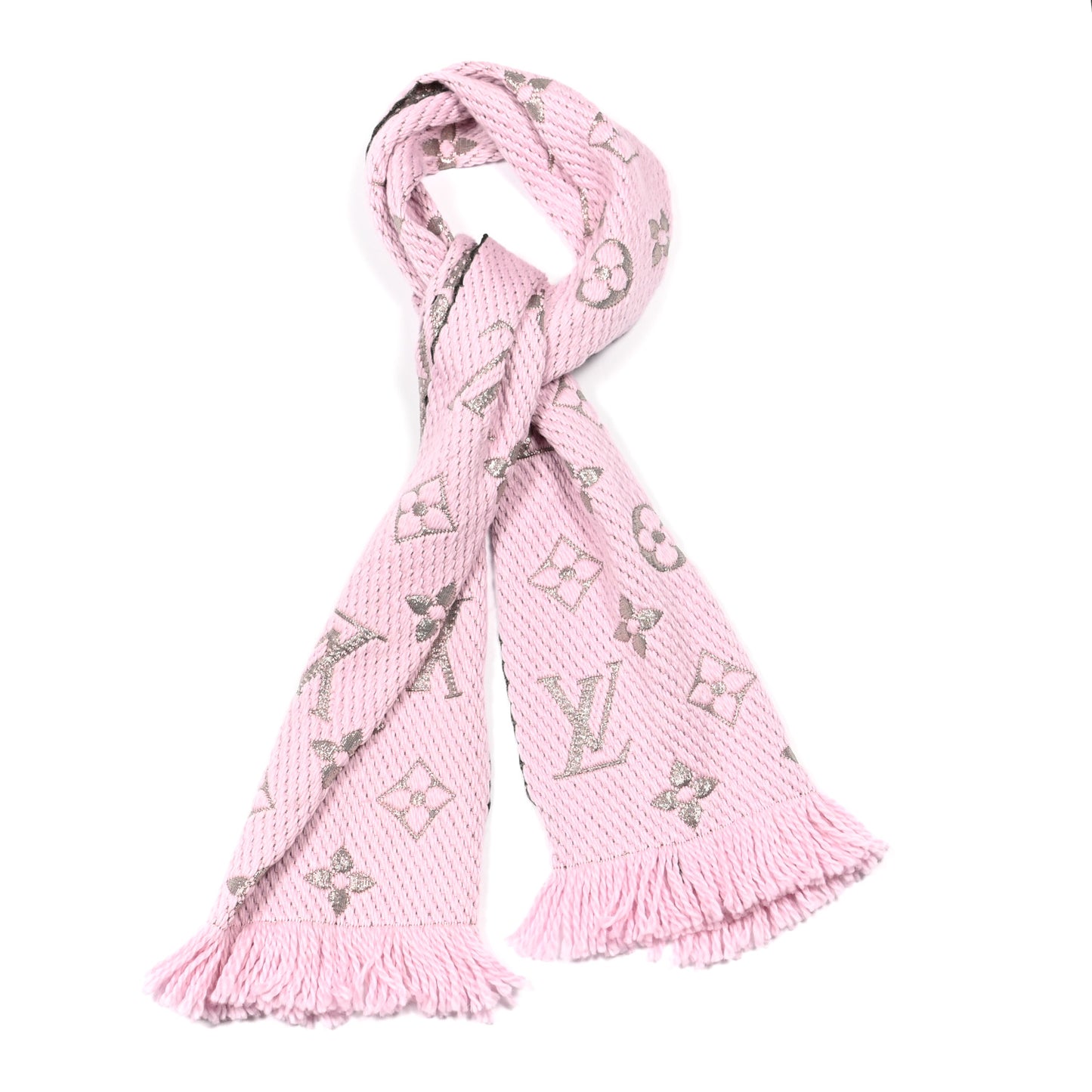 Wool Silk Logomania Shine Scarf Pink
