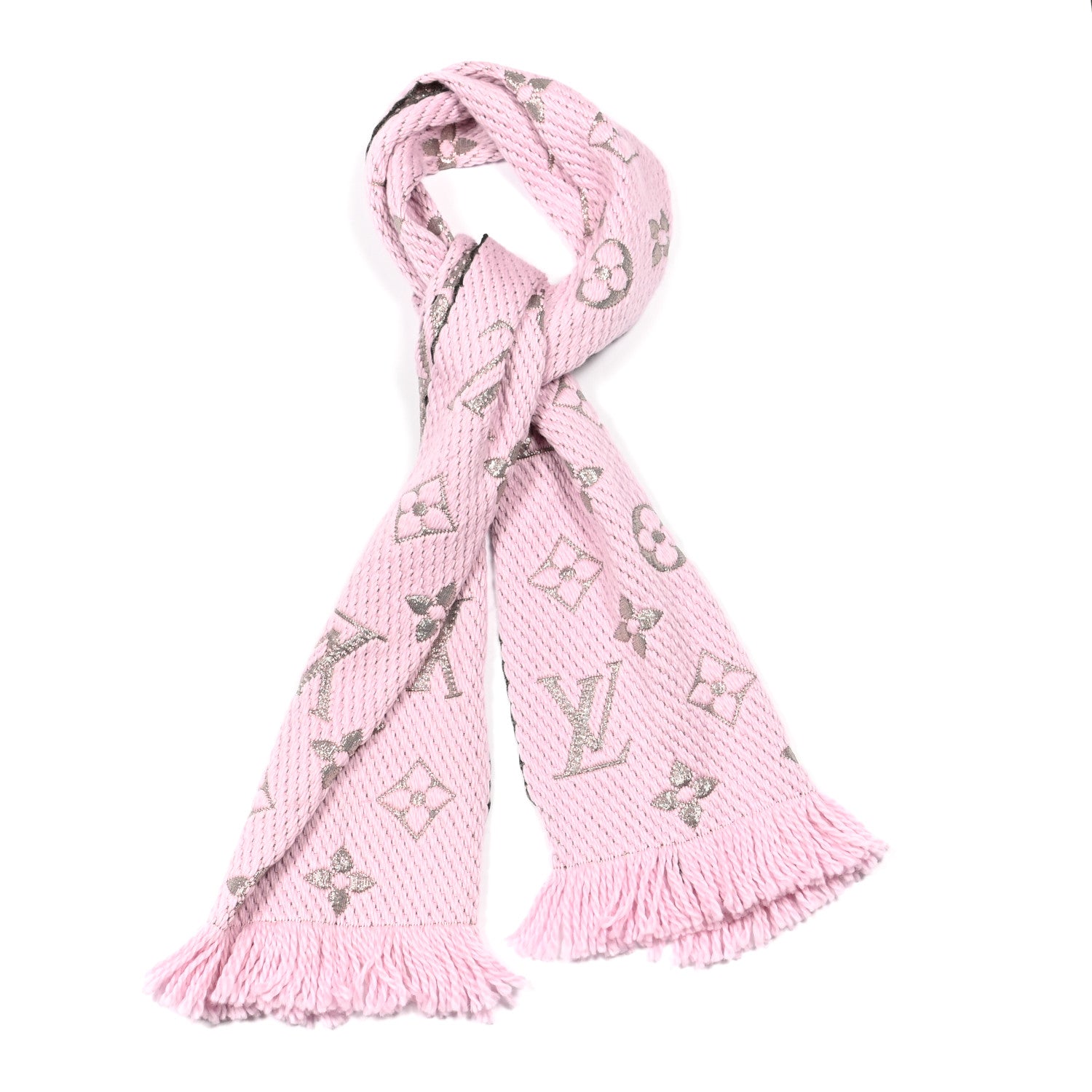 Louis Vuitton Wool Silk Logomania Shine Scarf Pink 1 of 3