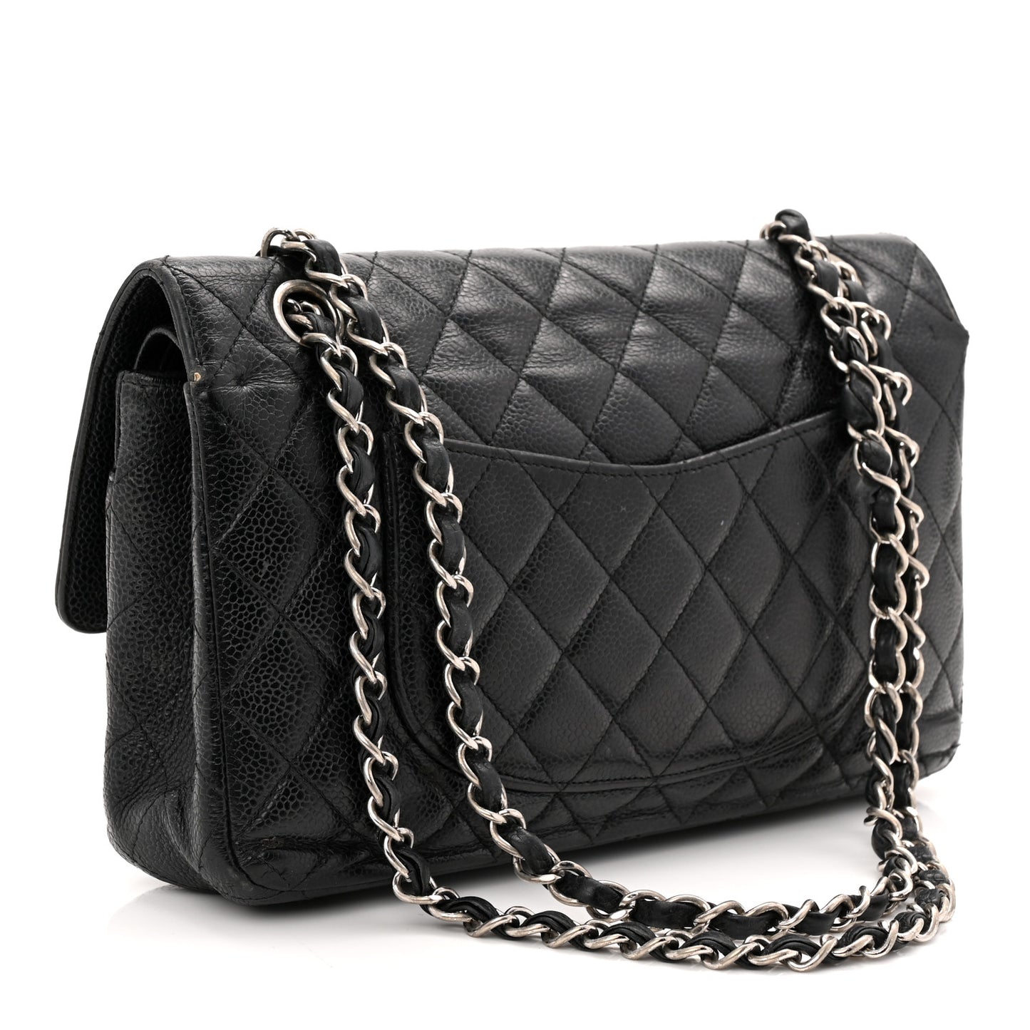 Caviar Quilted Medium Double Flap Black