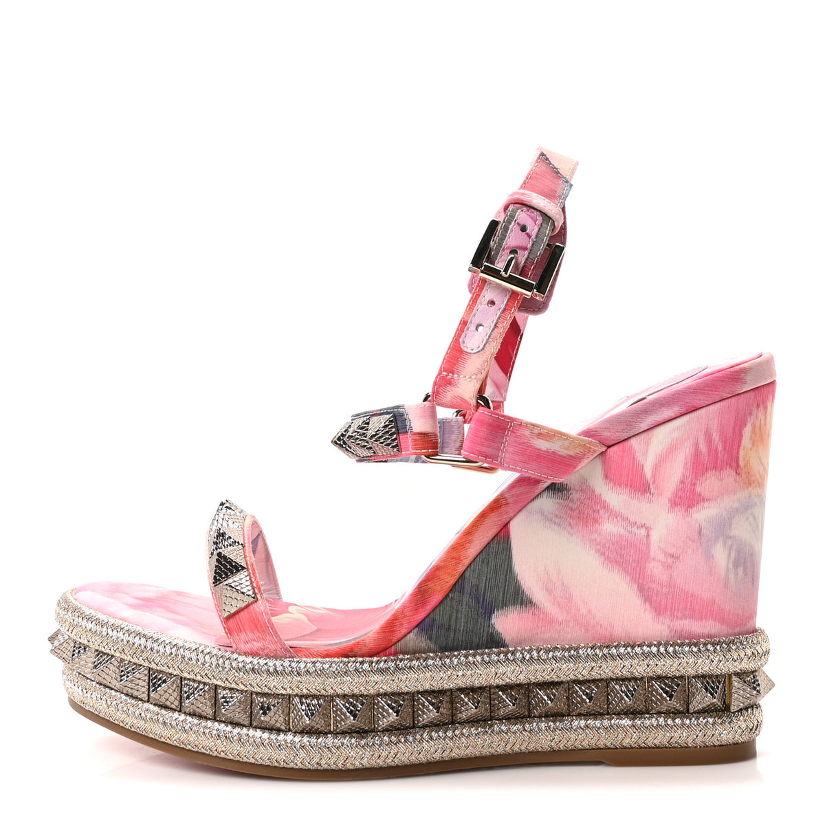 Silk Spike Studded Floral Chine Pyraclou 110 Wedge Sandals 39 Multicolor