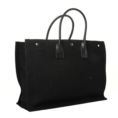 Saint Laurent Linen Calfskin Rive Gauche Tote Black 2 of 6