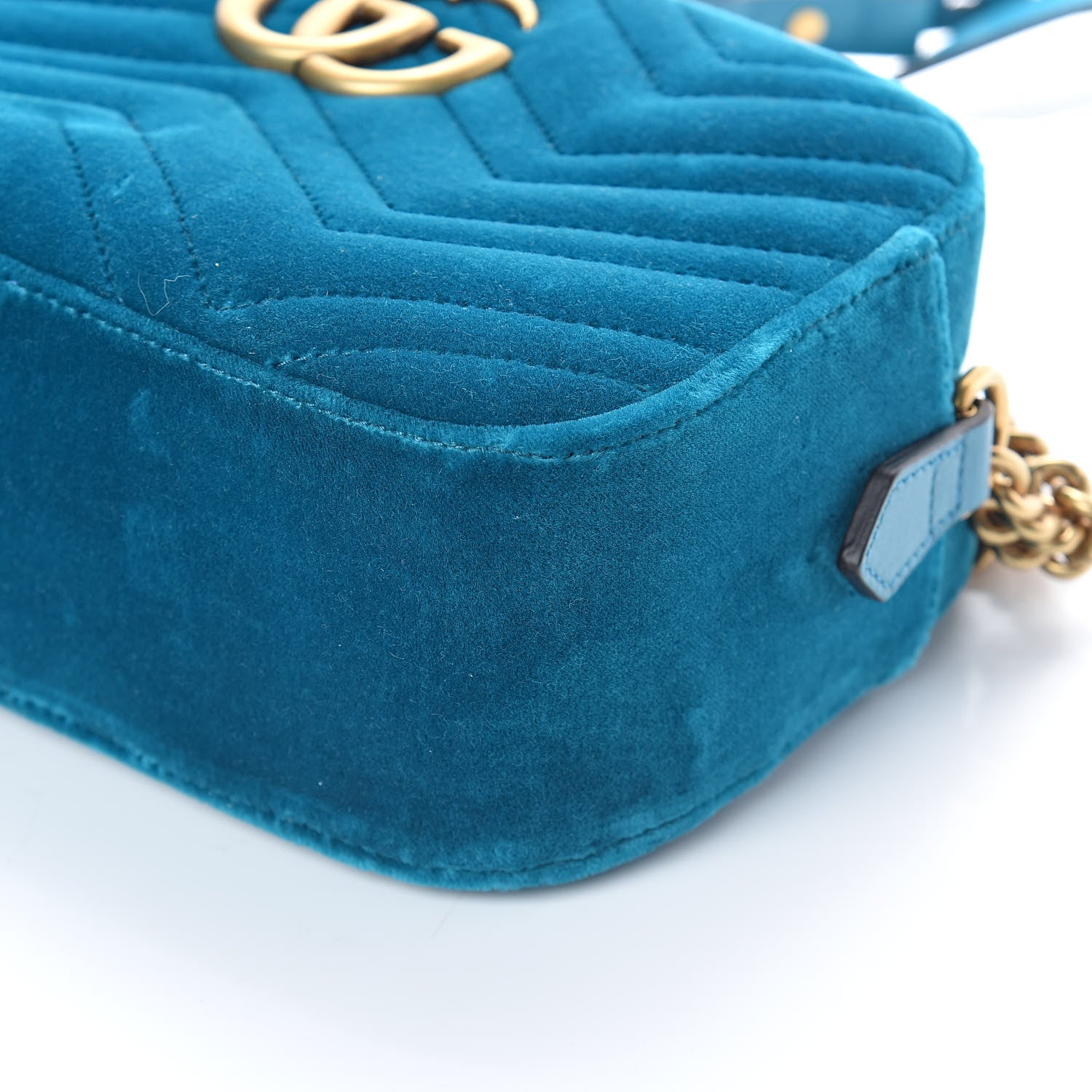 Gucci Velvet Matelasse Small GG Marmont Chain Shoulder Bag Pavone Cyan 9 of 9