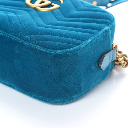 Gucci Velvet Matelasse Small GG Marmont Chain Shoulder Bag Pavone Cyan 9 of 9