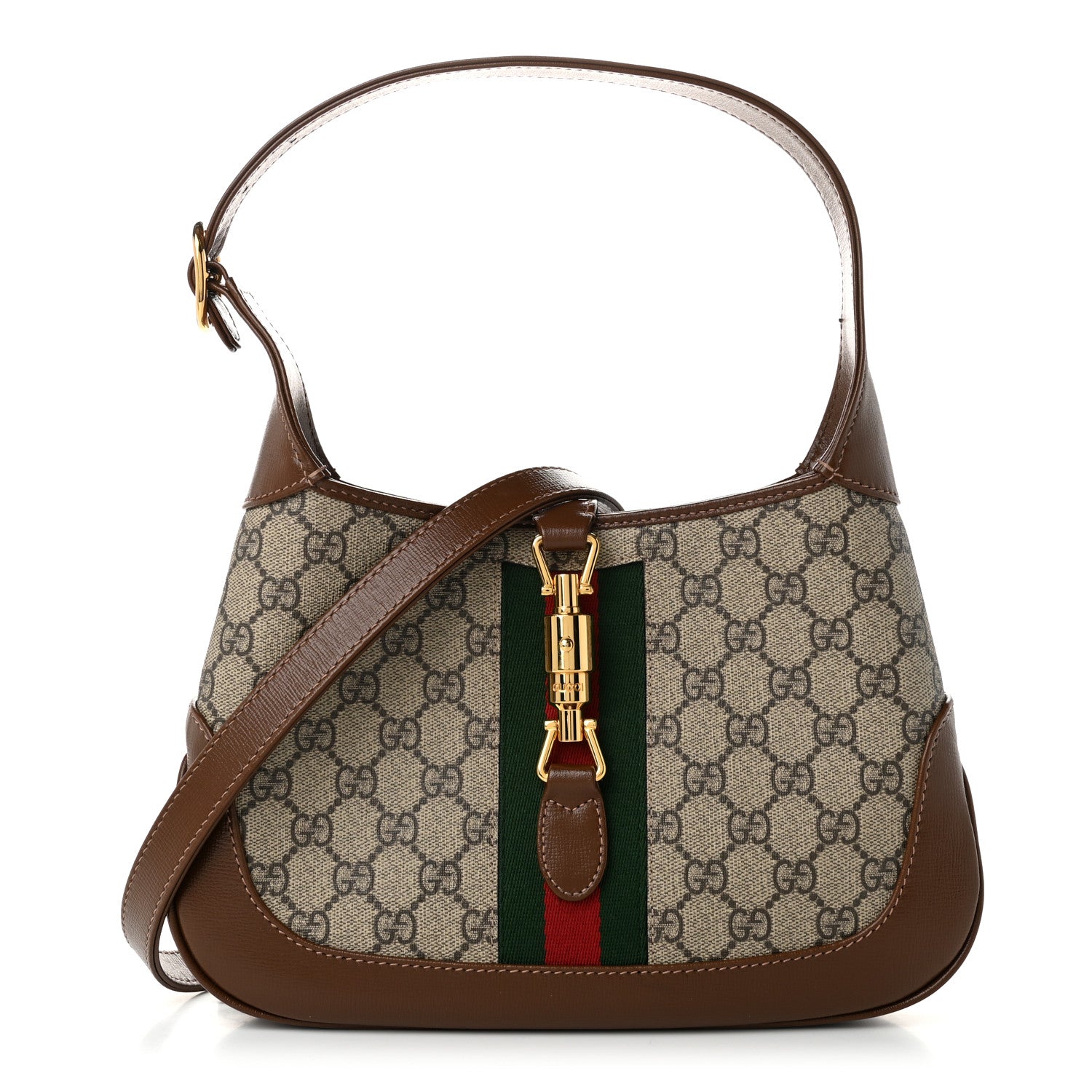 Gucci GG Supreme Monogram Azalea Calfskin Web Small Jackie 1961 Hobo Beige Ebony Brown Sugar 1 of 10