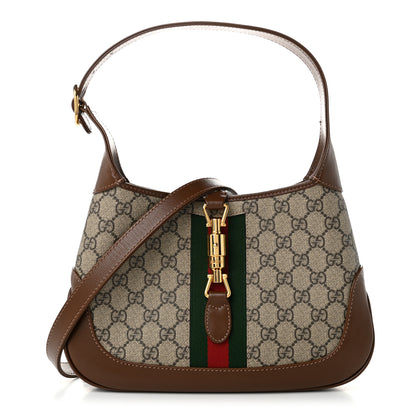 Gucci GG Supreme Monogram Azalea Calfskin Web Small Jackie 1961 Hobo Beige Ebony Brown Sugar 1 of 10