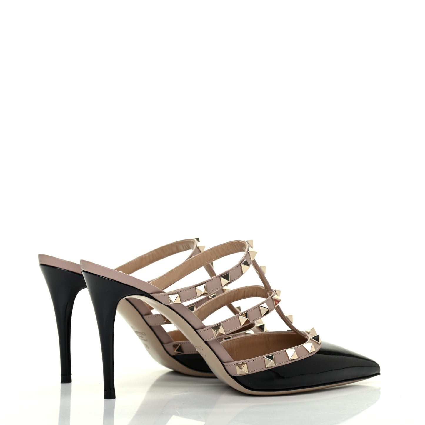 Patent Rockstud 90mm Cage Mules 38 Black Poudre