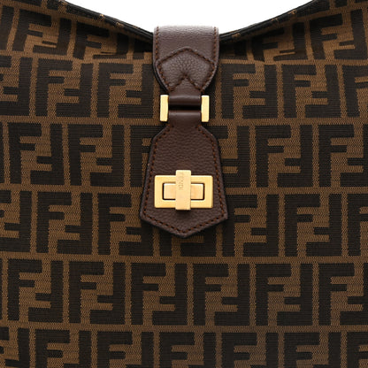 Fendi Zucca Vitello Artic Small Clasp Top Hobo Bag Tobacco Castagna 8 of 13