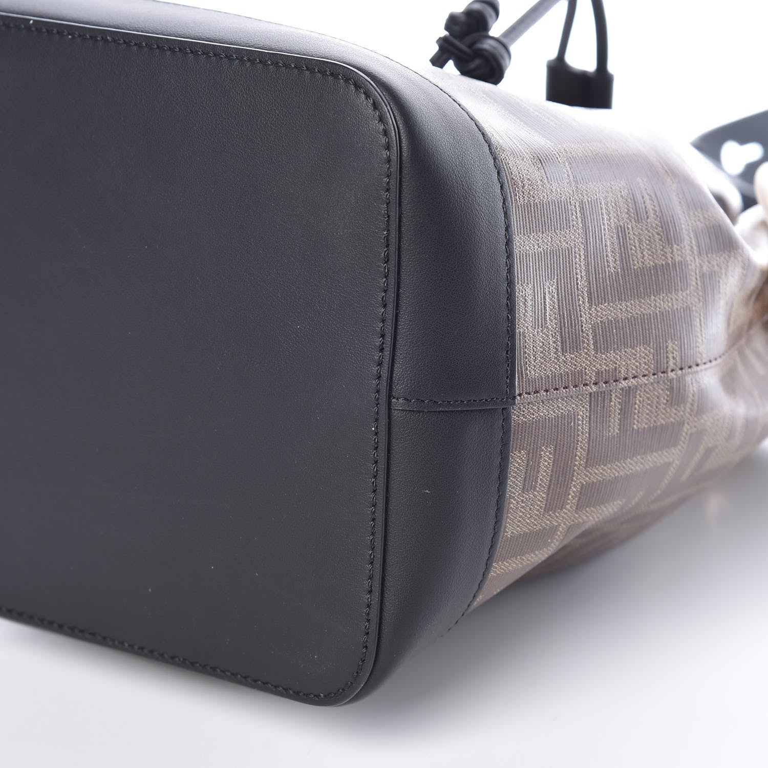 Fendi Glazed Fabric Vitello Grace F is Fendi FF 1974 Stamp Patch Grande Mon Tresor Bucket Bag Mogano Panna Black 9 of 9