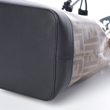 Fendi Glazed Fabric Vitello Grace F is Fendi FF 1974 Stamp Patch Grande Mon Tresor Bucket Bag Mogano Panna Black 9 of 9