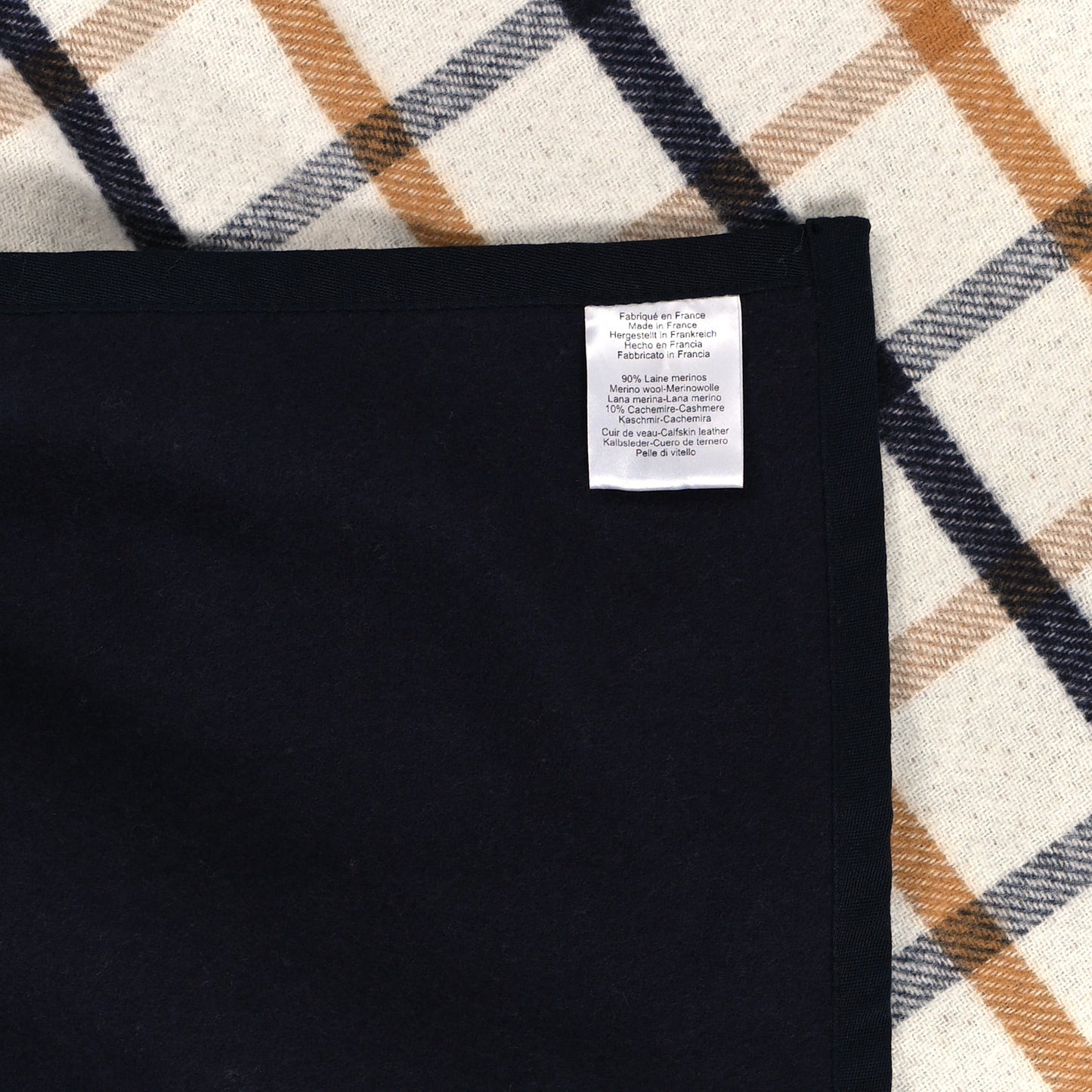 Wool Cashmere Sikkim Calfskin Reversible Camail Poncho Navy Camail