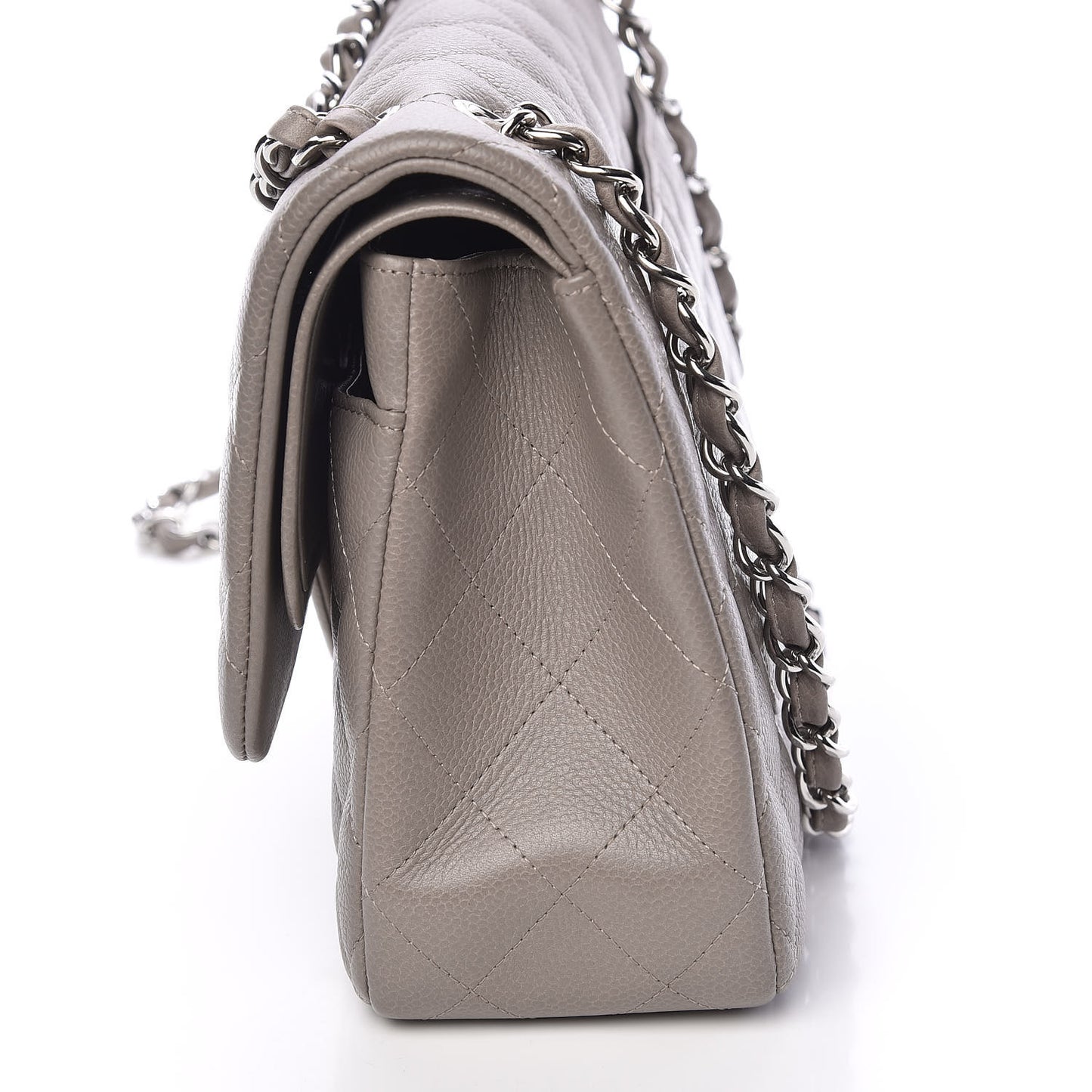 Caviar Quilted Jumbo Double Flap Light Grey