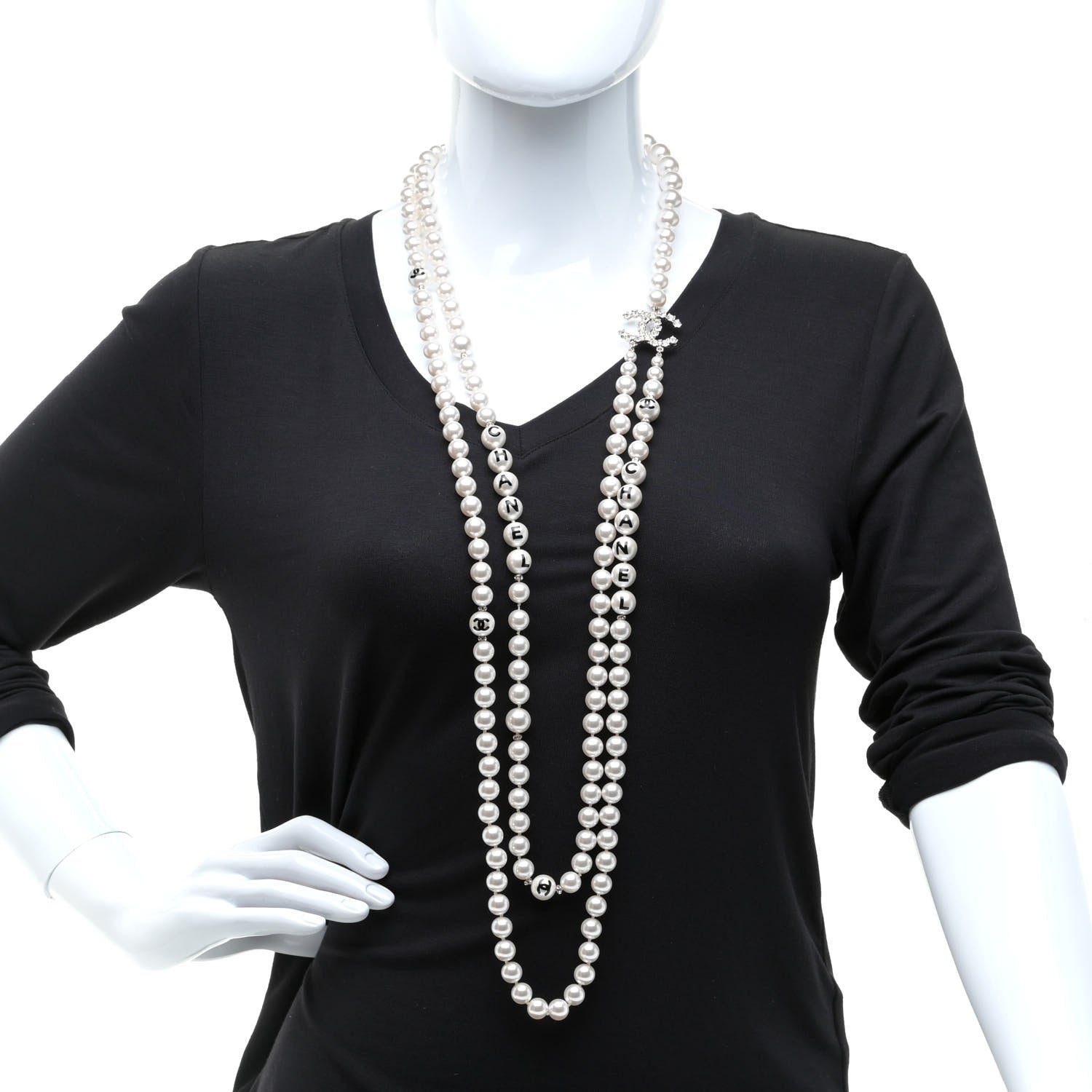 Chanel Crystal Pearl CC Long Multi Strand Necklace Gold 2 of 8