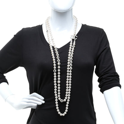 Chanel Crystal Pearl CC Long Multi Strand Necklace Gold 2 of 8