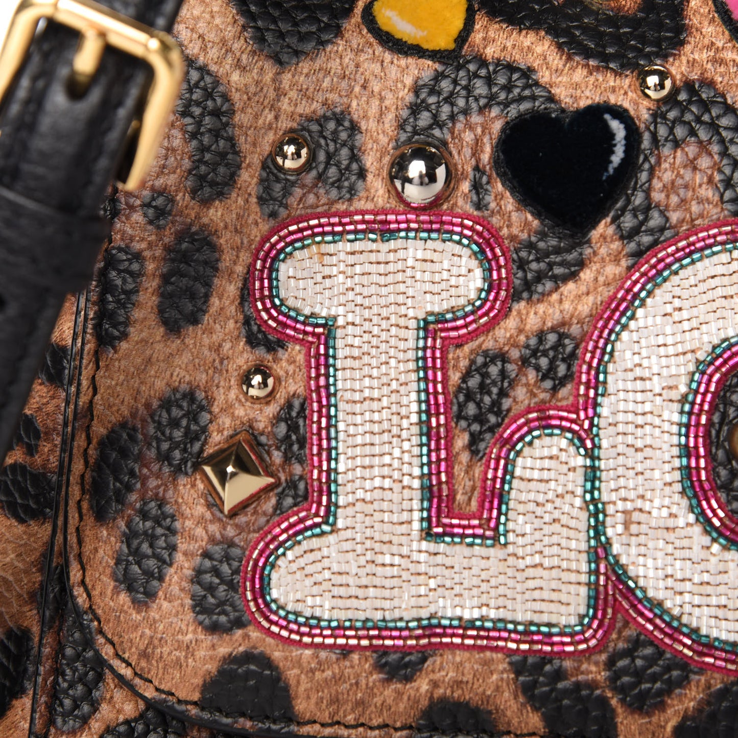 Dauphine Leopard Love Patch Medium Miss Sicily Satchel Brown Black