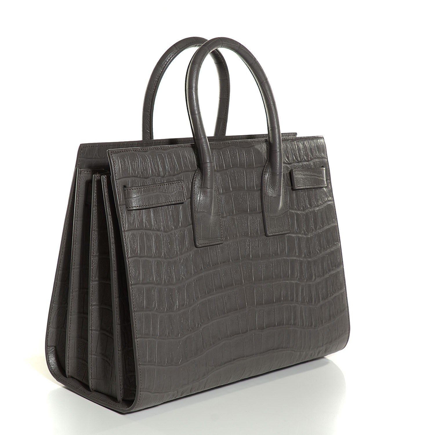 Saint Laurent Calfskin Crocodile Embossed Small Sac De Jour Fog 3 of 9