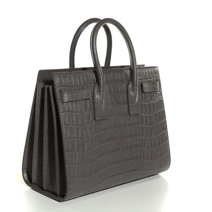 Saint Laurent Calfskin Crocodile Embossed Small Sac De Jour Fog 3 of 9
