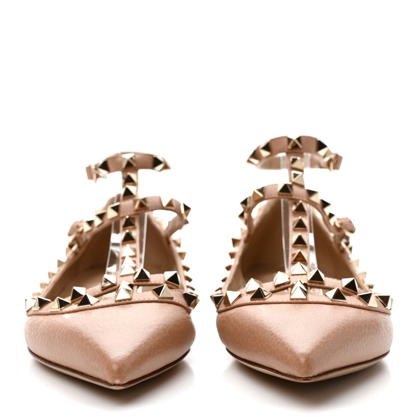 Pebbled Calfskin Rockstud Cage Ballerina Flats 36 Skin Sorbet