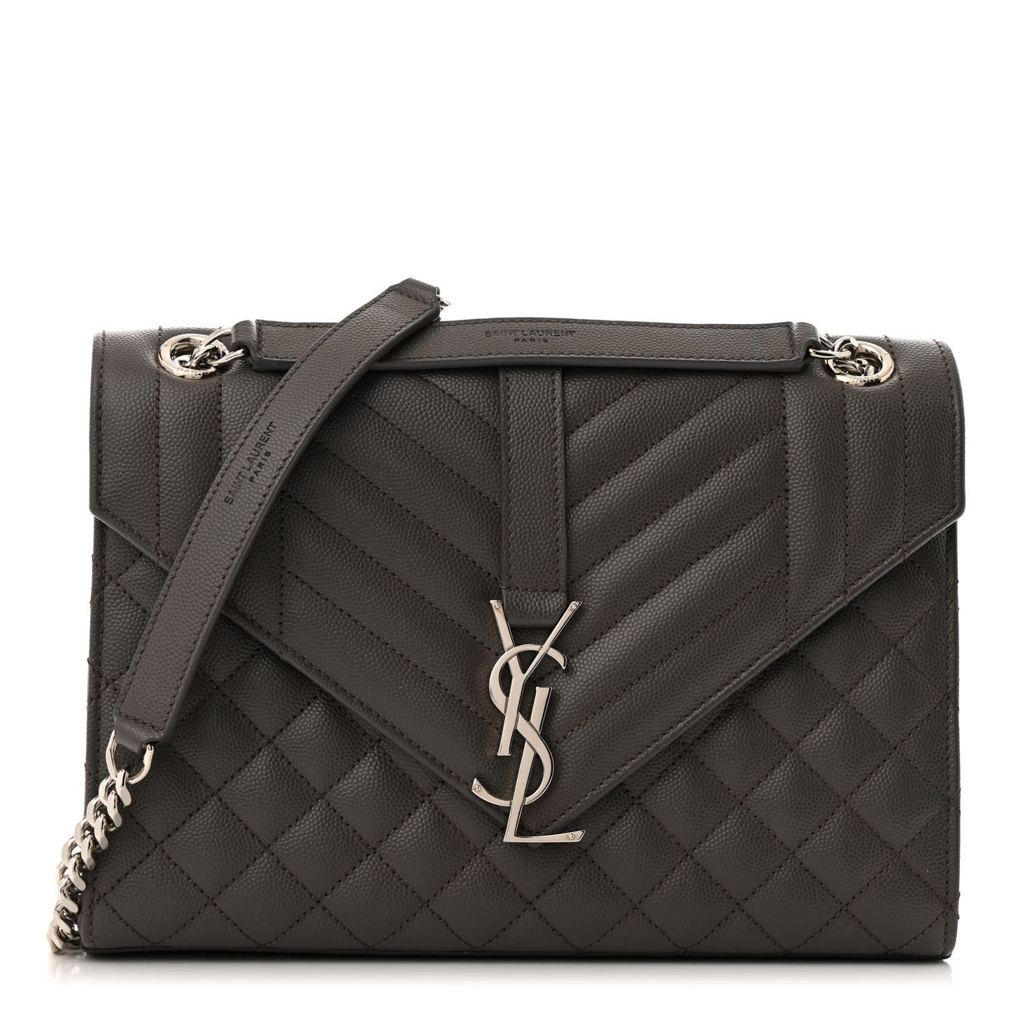 Grain De Poudre Textured Mixed Matelasse Medium Triquilt Monogram Satchel Earth