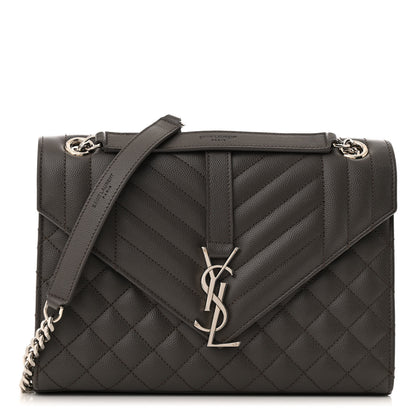 Saint Laurent Grain De Poudre Textured Mixed Matelasse Medium Triquilt Monogram Satchel Earth 1 of 11