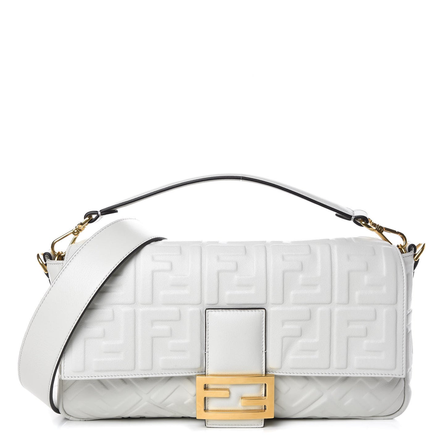 Nappa FF 1974 Embossed Large Baguette White