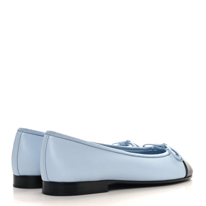Chanel Lambskin Cap Toe CC Ballerina Flats 37 Light Blue Black 5 of 10