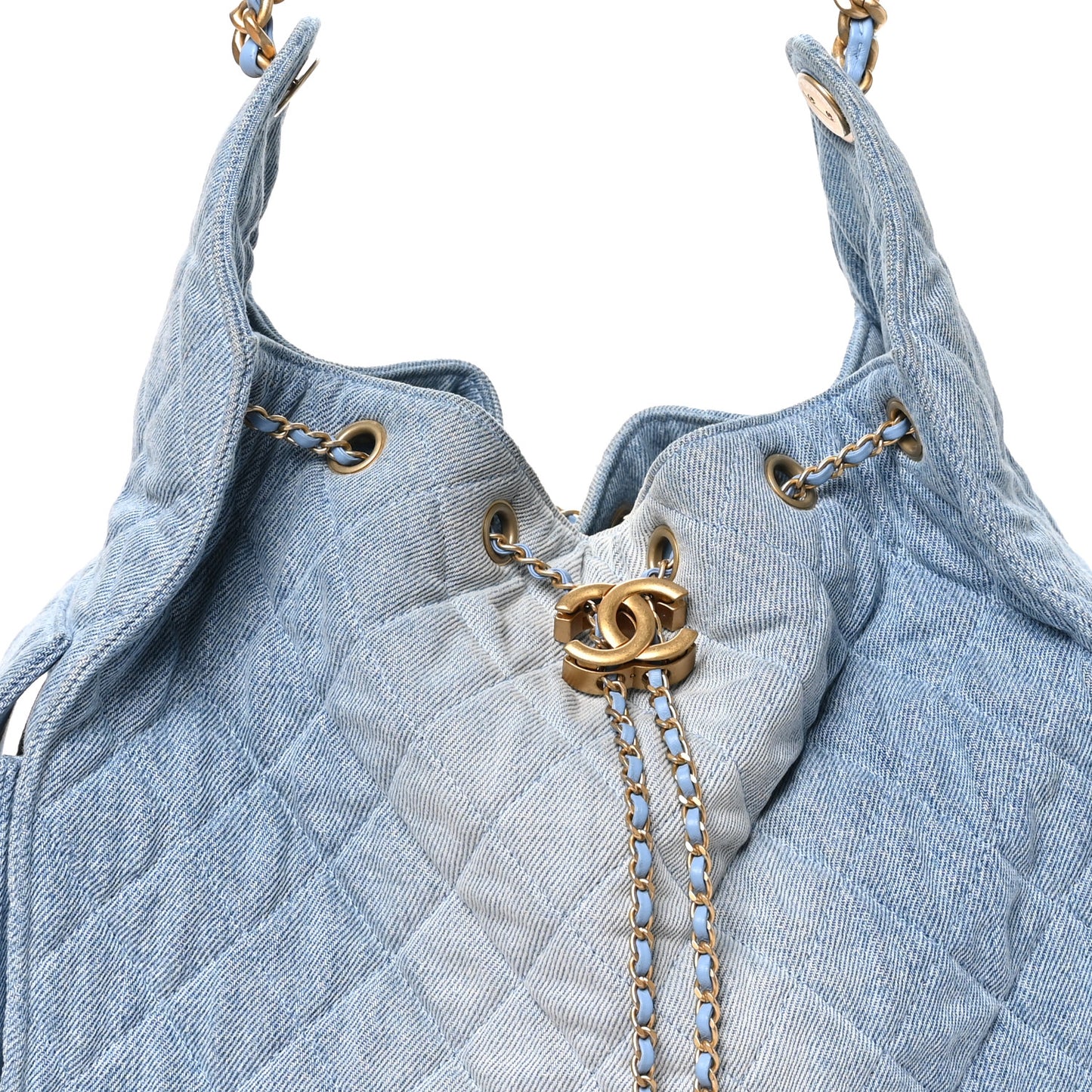 Washed Denim Quilted Medium Chanel 25 Handbag Blue