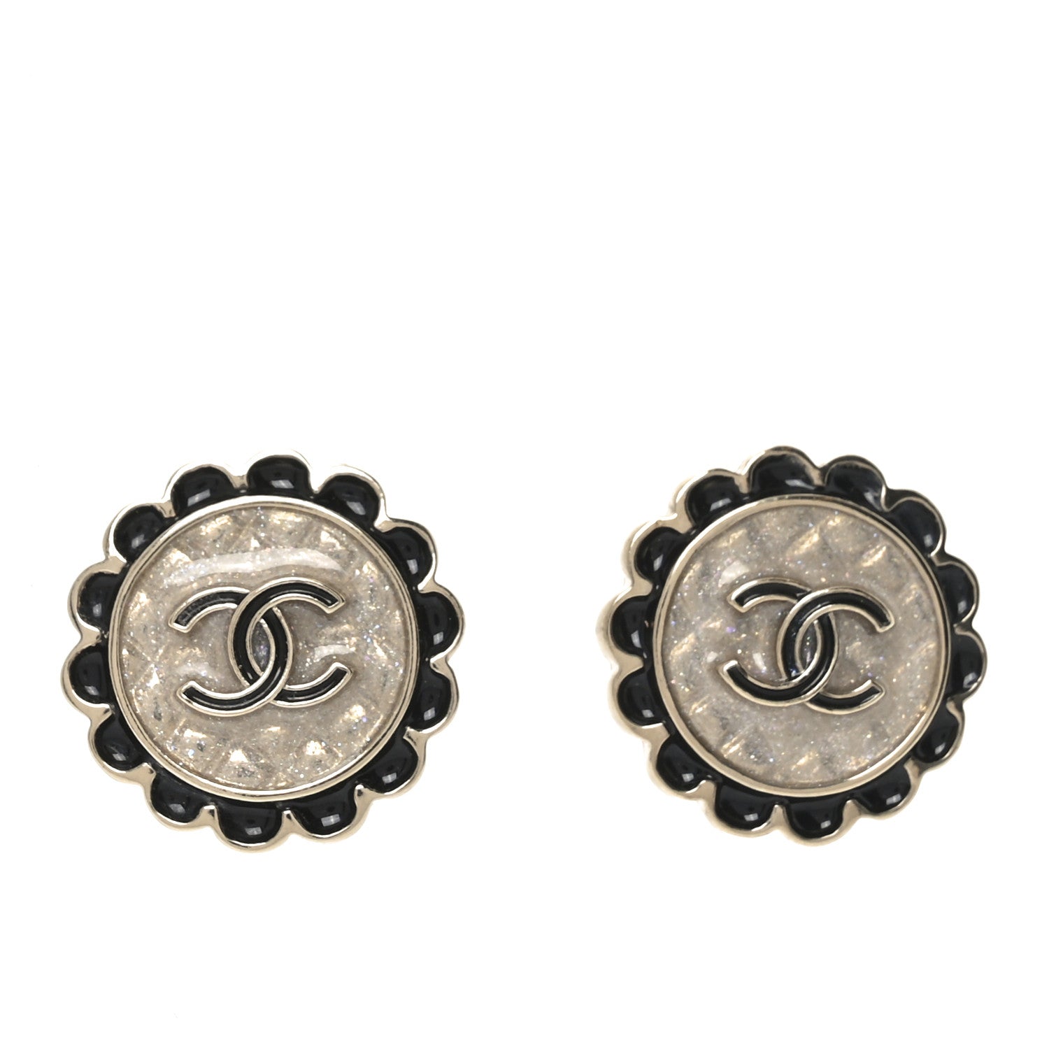 Chanel Metal Enamel CC Round Earrings Gold Black 1 of 4