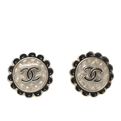 Chanel Metal Enamel CC Round Earrings Gold Black 1 of 4