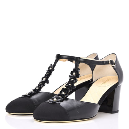 Chanel Lambskin Patent Grosgrain Pearl Camellia Pumps 40.5 Black 3 of 9
