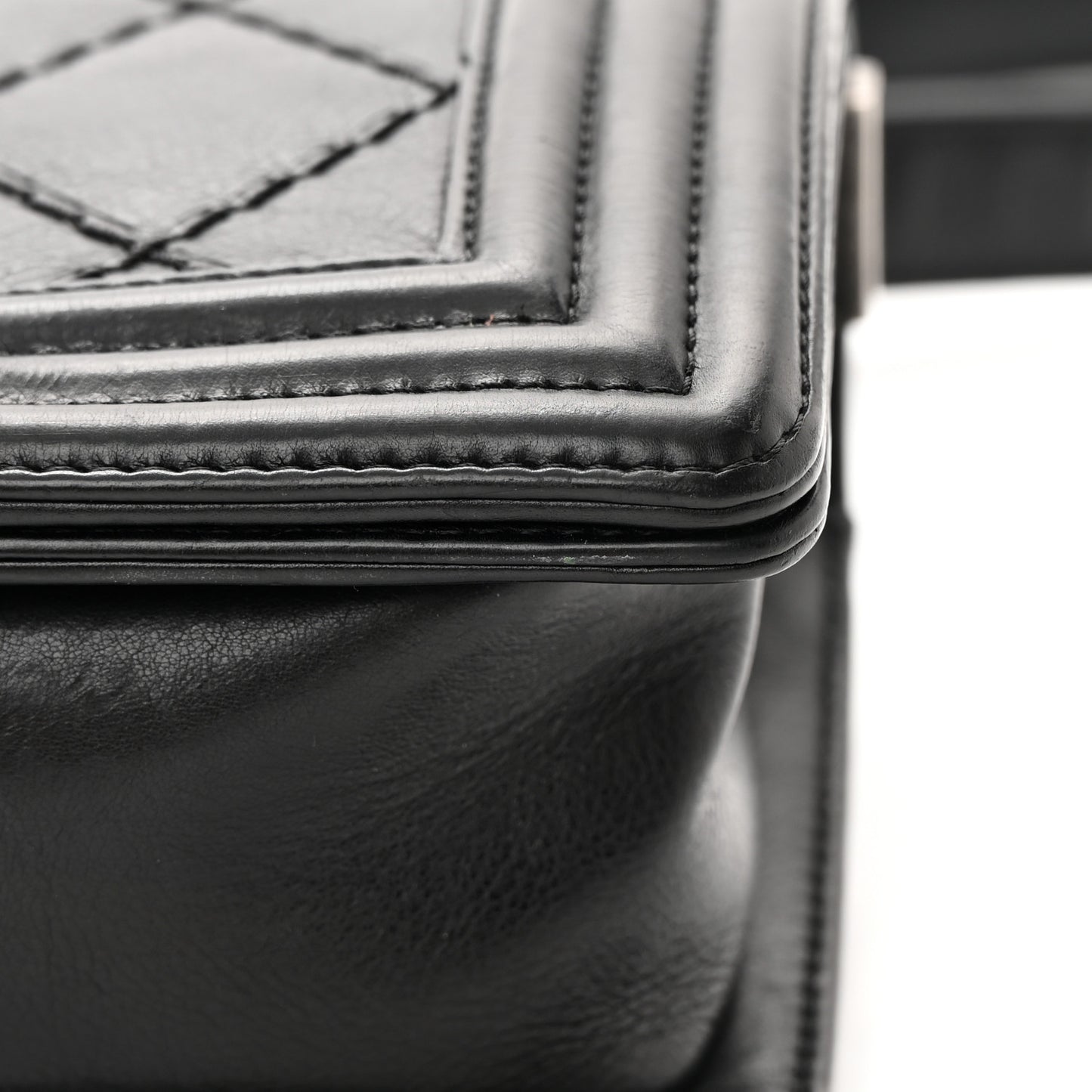 Calfskin Double Stitch Small Boy Flap Black