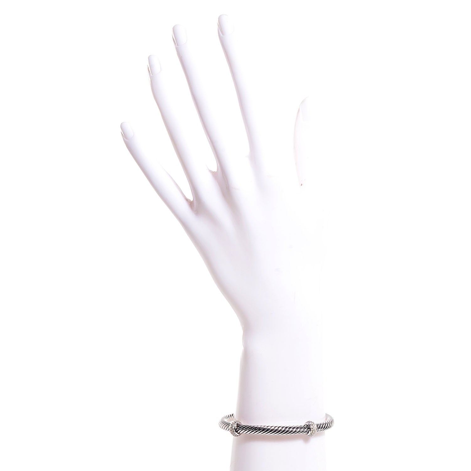 David Yurman Sterling Silver Double Diamond 5mm Cable Classics Cuff 2 of 5