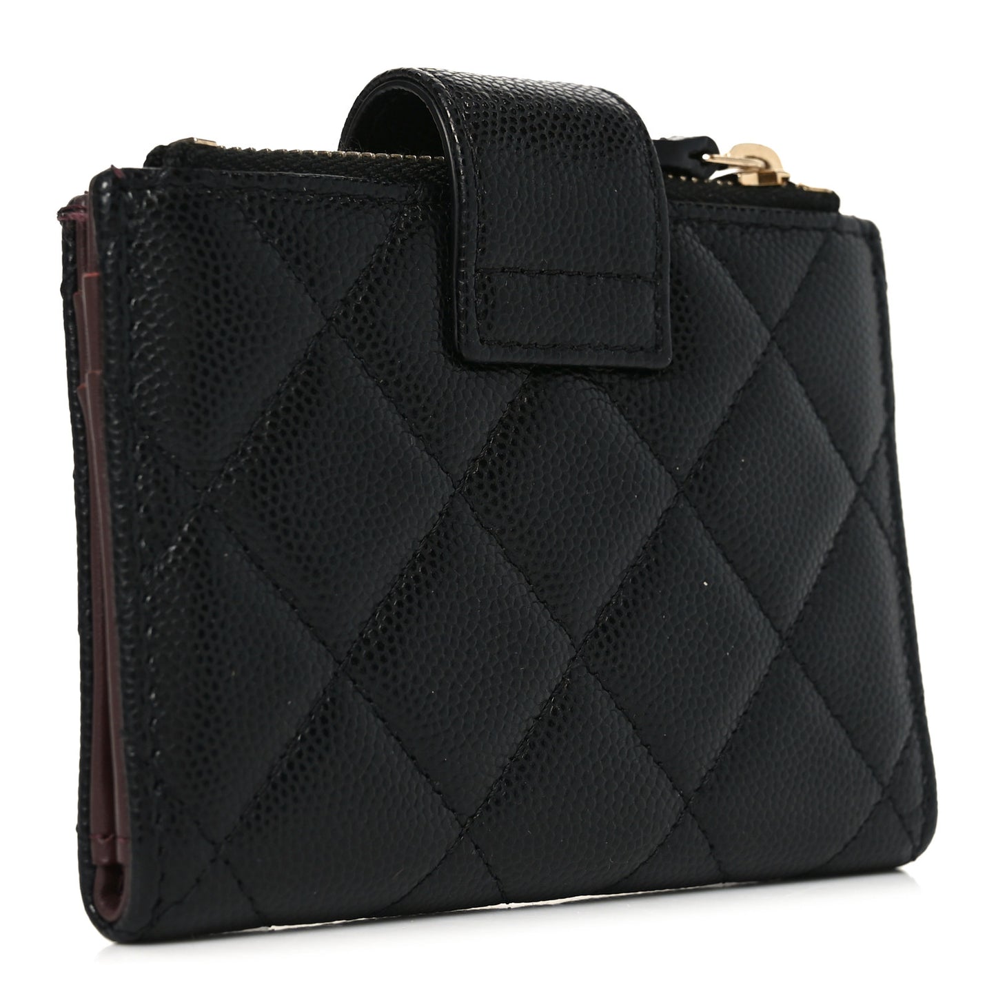 Caviar Quilted Compact Zipped Pocket Wallet Black