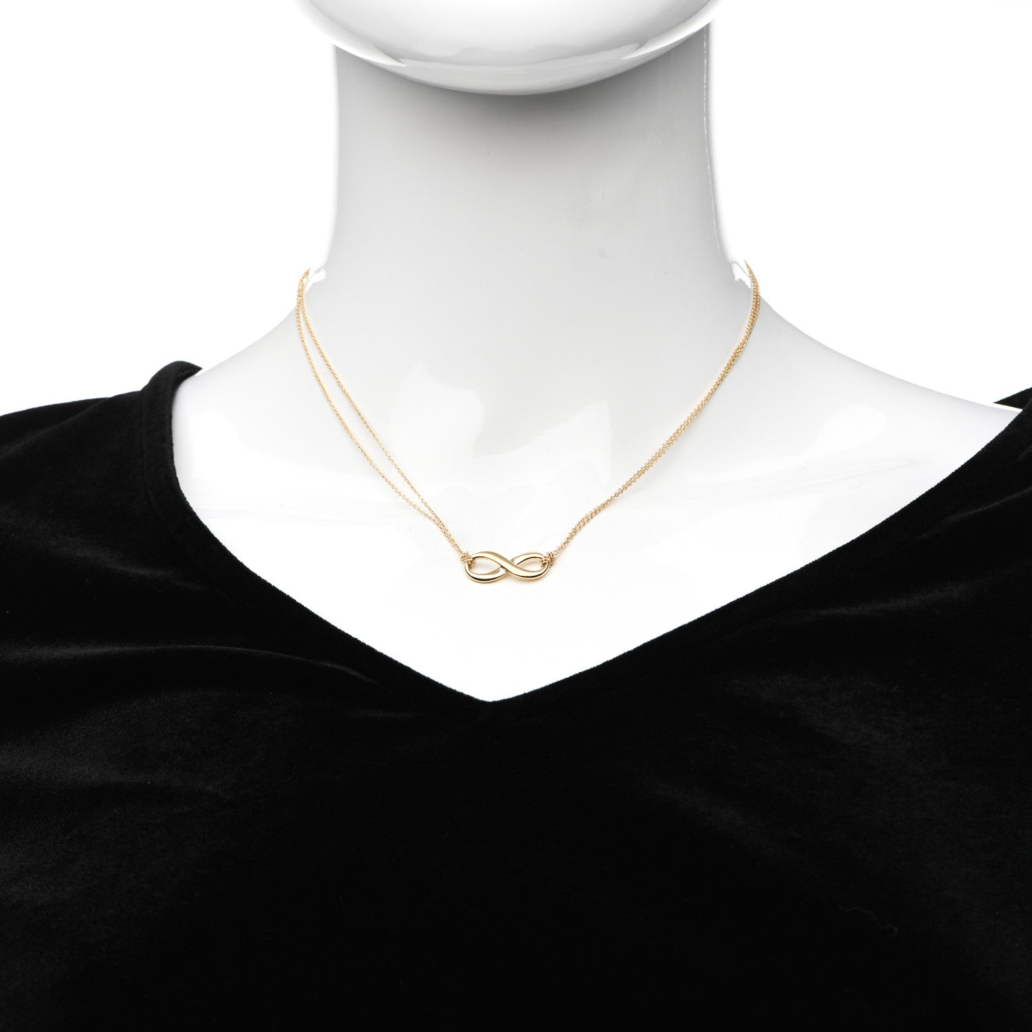 Tiffany 18K Yellow Gold Infinity Double Chain Pendant Necklace 2 of 6